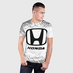 Футболка спортивная мужская Honda speed на светлом фоне со следами шин, цвет: 3D-принт — фото 2
