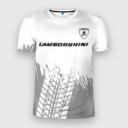 Мужская спорт-футболка Lamborghini speed на светлом фоне со следами шин: