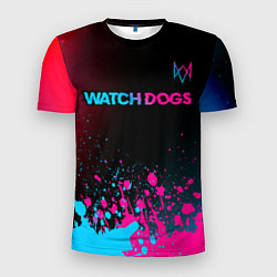 Футболка спортивная мужская Watch Dogs - neon gradient: символ сверху, цвет: 3D-принт