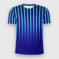 Футболка спортивная мужская Полосатый сине-зелёный градиент, цвет: 3D-принт