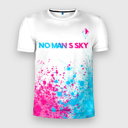 Мужская спорт-футболка No Mans Sky neon gradient style: символ сверху
