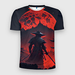 Мужская спорт-футболка Samurai and red moon - нейросеть