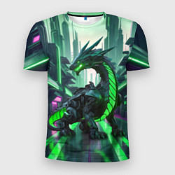 Мужская спорт-футболка Неоновый зеленый дракон