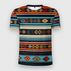 Мужская спорт-футболка Этнический орнамент в горизонтальную полоску