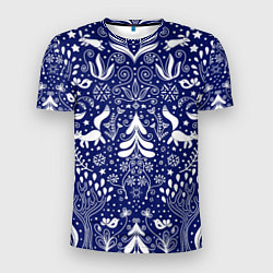 Мужская спорт-футболка Зимний лес в скандинавском стиле - паттерн