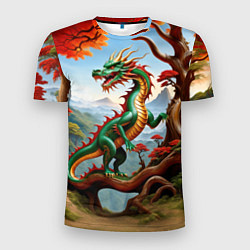 Мужская спорт-футболка Зеленый деревянный дракон