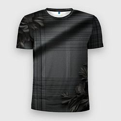 Мужская спорт-футболка Серо-черная шотландская клетка и цветы