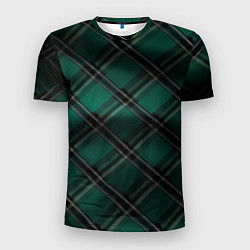 Футболка спортивная мужская Тёмно-зелёная диагональная шотландская клетка, цвет: 3D-принт