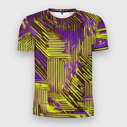 Мужская спорт-футболка Киберпанк линии фиолетовые и жёлтые