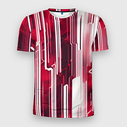 Мужская спорт-футболка Киберпанк полосы белый и красный