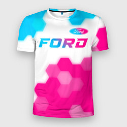 Мужская спорт-футболка Ford neon gradient style посередине