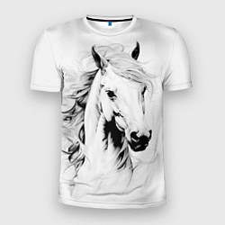 Мужская спорт-футболка Лошадь белая на ветру