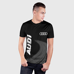 Футболка спортивная мужская Audi speed на темном фоне со следами шин вертикаль, цвет: 3D-принт — фото 2