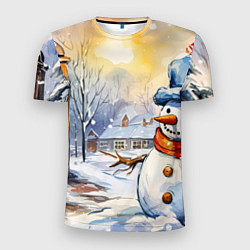 Футболка спортивная мужская Снеговик новый год, цвет: 3D-принт