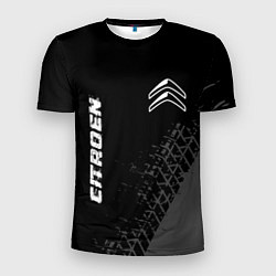 Мужская спорт-футболка Citroen speed на темном фоне со следами шин вертик
