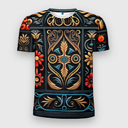 Мужская спорт-футболка Узор с растительными элементами в славянском стиле
