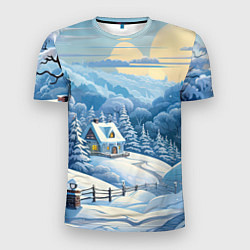 Мужская спорт-футболка Зима в деревне
