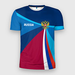 Мужская спорт-футболка Герб и триколор России с геометрией