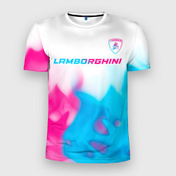 Мужская спорт-футболка Lamborghini neon gradient style посередине