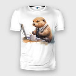 Футболка спортивная мужская Выдра за компьютером, цвет: 3D-принт
