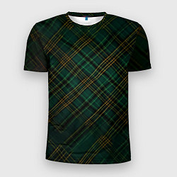 Мужская спорт-футболка Тёмно-зелёная диагональная клетка в шотландском ст