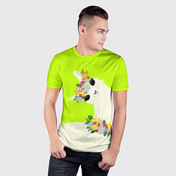 Футболка спортивная мужская Летняя лама - альпака в венке, цвет: 3D-принт — фото 2