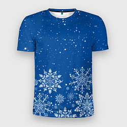 Мужская спорт-футболка Текстура снежинок на синем фоне