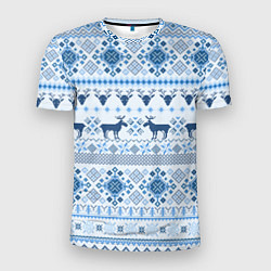 Мужская спорт-футболка Blue sweater with reindeer