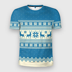 Футболка спортивная мужская Sweater with deer on a blue background, цвет: 3D-принт