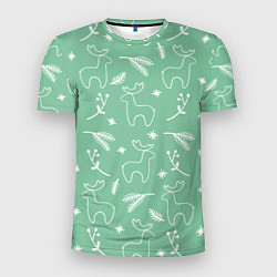 Мужская спорт-футболка Зеленый рождественский узор с оленями
