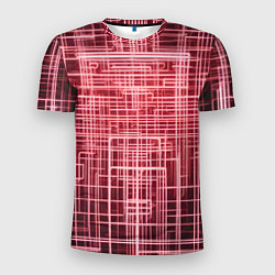 Мужская спорт-футболка Красные неоновые полосы киберпанк