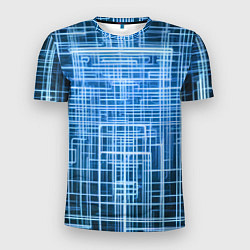 Мужская спорт-футболка Синие неоновые полосы киберпанк