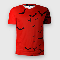 Мужская спорт-футболка Летучие мыши на красном фоне