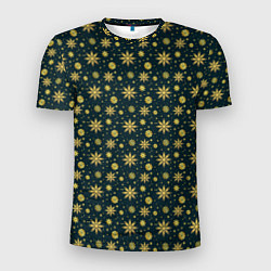 Мужская спорт-футболка Декоративные снежинки с золотым блеском
