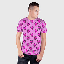 Футболка спортивная мужская Розовые сердечки каракули, цвет: 3D-принт — фото 2