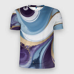 Мужская спорт-футболка Абстрактный волнистый узор фиолетовый с голубым