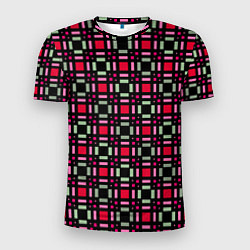 Мужская спорт-футболка Красно-черный зеленый геометрический узор