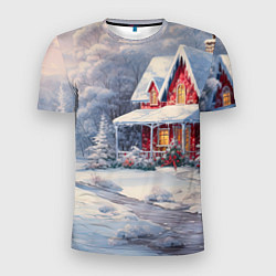 Мужская спорт-футболка Новогодний снежный дом