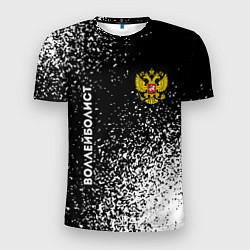 Мужская спорт-футболка Воллейболист из России и герб РФ вертикально