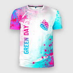 Мужская спорт-футболка Green Day neon gradient style вертикально