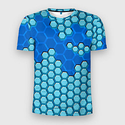 Мужская спорт-футболка Синяя энерго-броня из шестиугольников