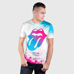 Футболка спортивная мужская Rolling Stones neon gradient style, цвет: 3D-принт — фото 2