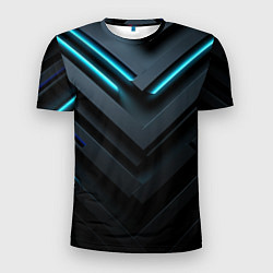 Мужская спорт-футболка Черный и синий фон с абстракцией