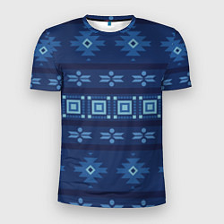 Мужская спорт-футболка Blue tribal geometric