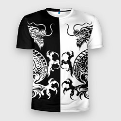 Мужская спорт-футболка Черный и белый дракон