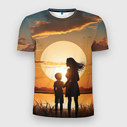 Мужская спорт-футболка Мать и дитя на закате
