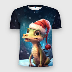 Футболка спортивная мужская Дракон в новогодней шапочке, цвет: 3D-принт