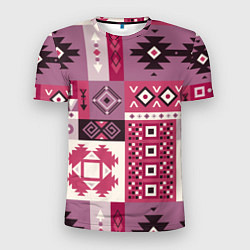 Мужская спорт-футболка Этническая геометрия в розовой палитре