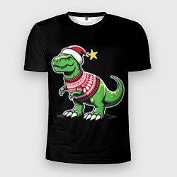 Футболка спортивная мужская Динозавр в рождественнском свитере, цвет: 3D-принт