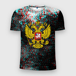 Футболка спортивная мужская Россия герб краски глитч, цвет: 3D-принт